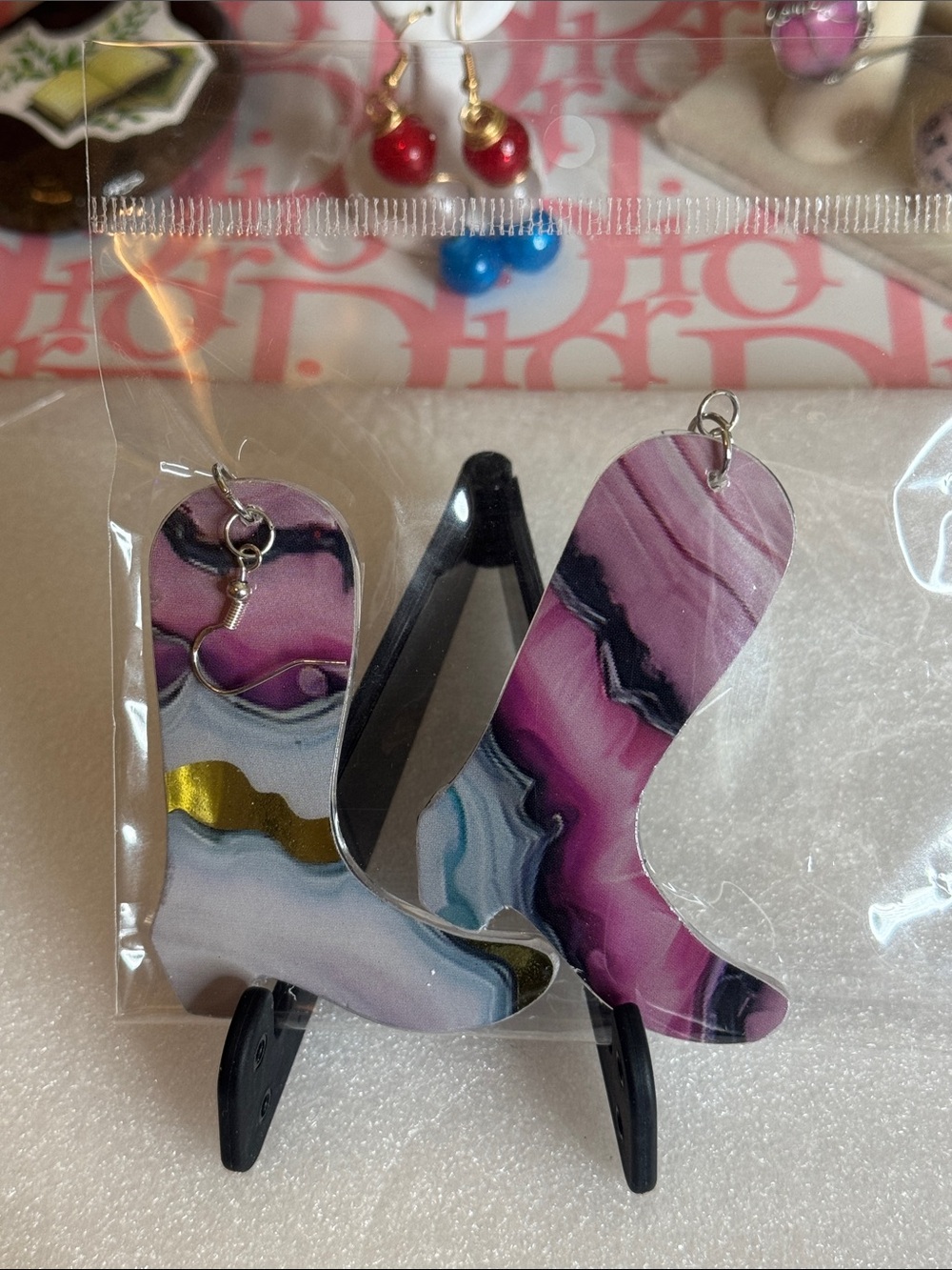 Handmade Pink Marble Resin Drop Earrings